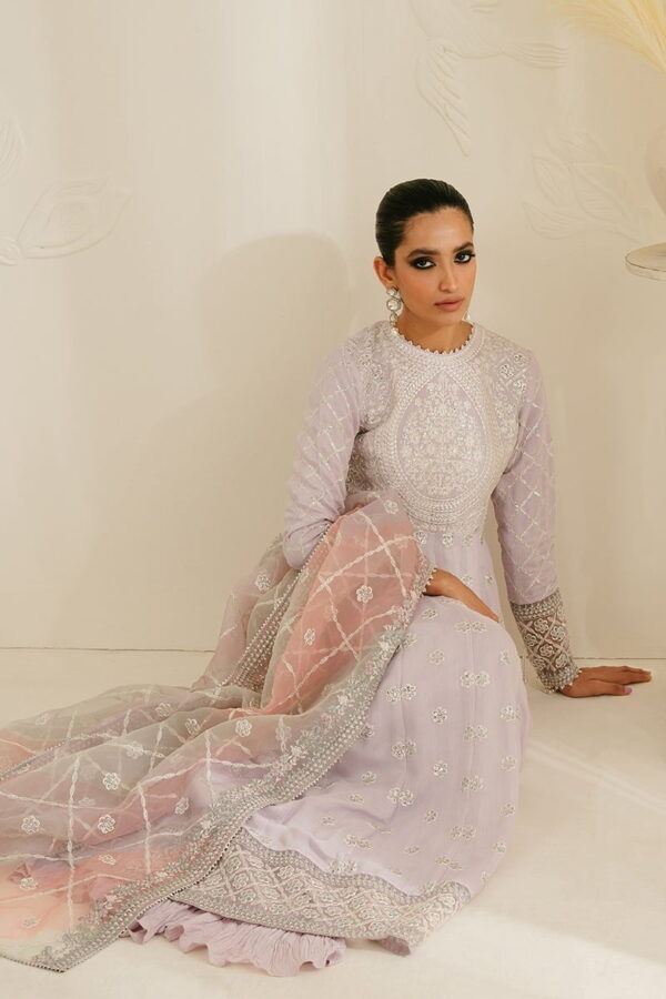 Cross Stitch Pastel Mauve 3Pc Silk Embroidered Suit