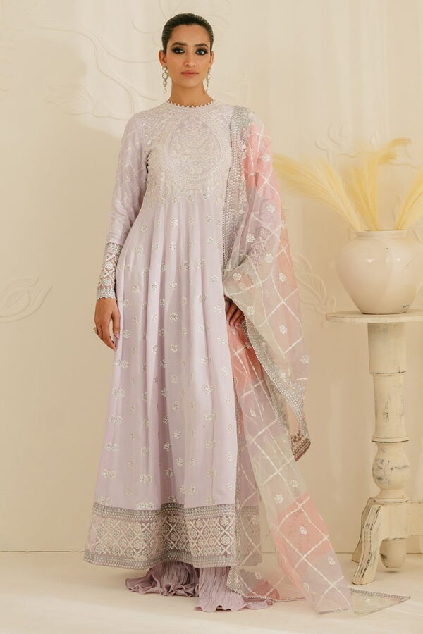 Cross Stitch Pastel Mauve 3Pc Silk Embroidered Suit