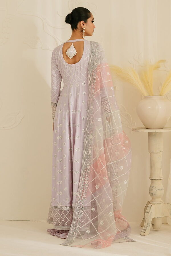 Cross Stitch Pastel Mauve 3Pc Silk Embroidered Suit