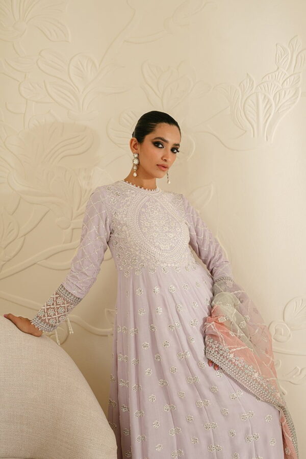 Cross Stitch Pastel Mauve 3Pc Silk Embroidered Suit