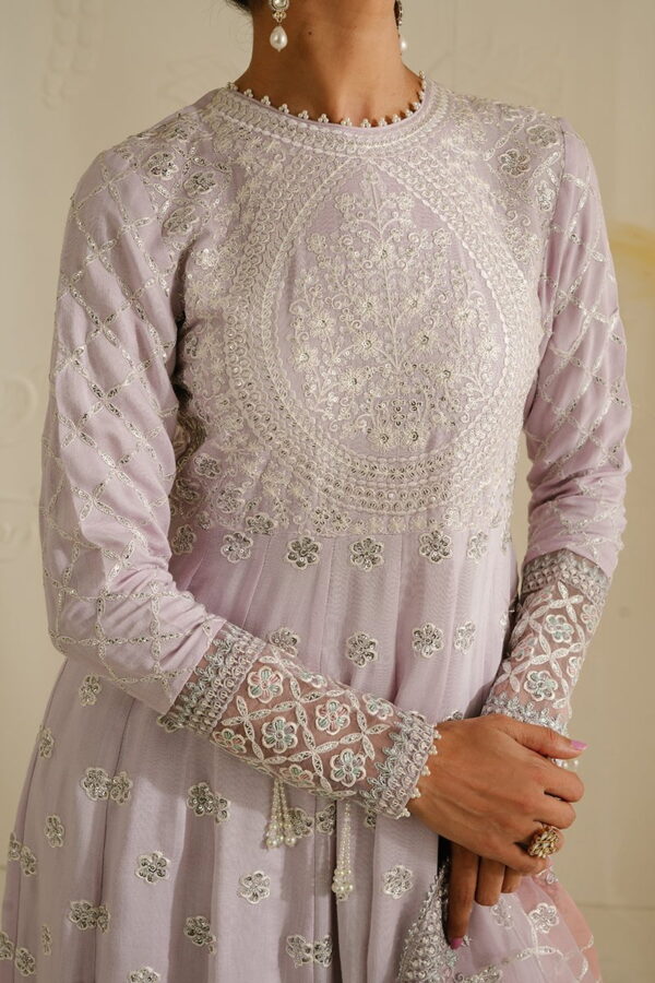 Cross Stitch Pastel Mauve 3Pc Silk Embroidered Suit