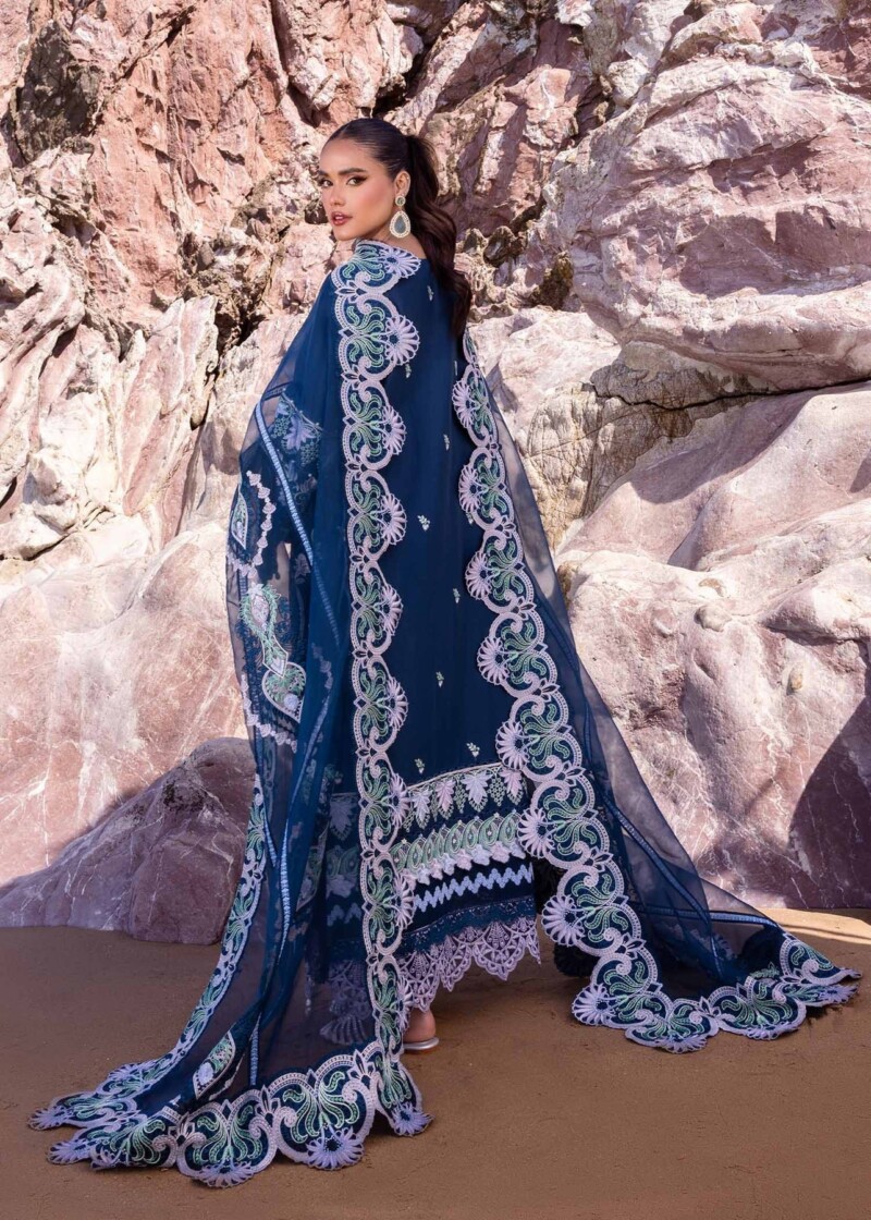 product Akbas Aslam Embroidered Lawn Blue Bell 3 Piece Suit Cultural Outfit 2024