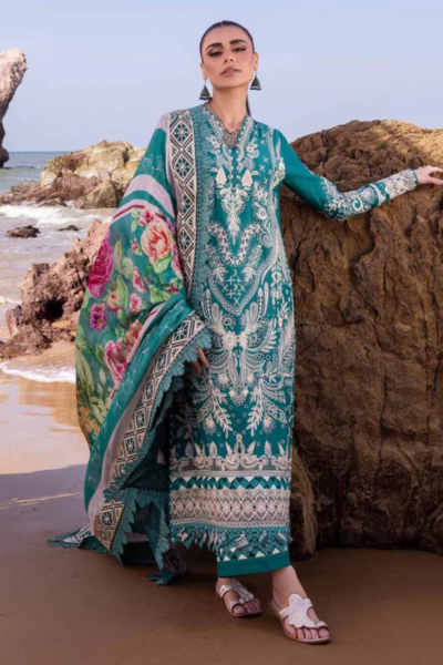 product Akbas Aslam Embroidered Lawn Tweedia 3 Piece Suit Cultural Outfit 2024