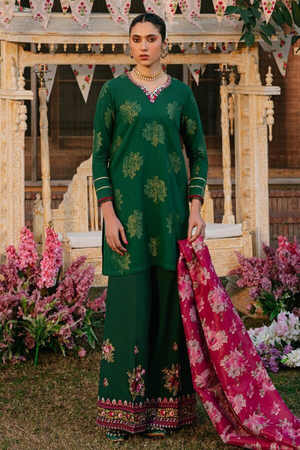 Cross Stitch Opulent Green 3 Piece Embroidered Jacquard Suit