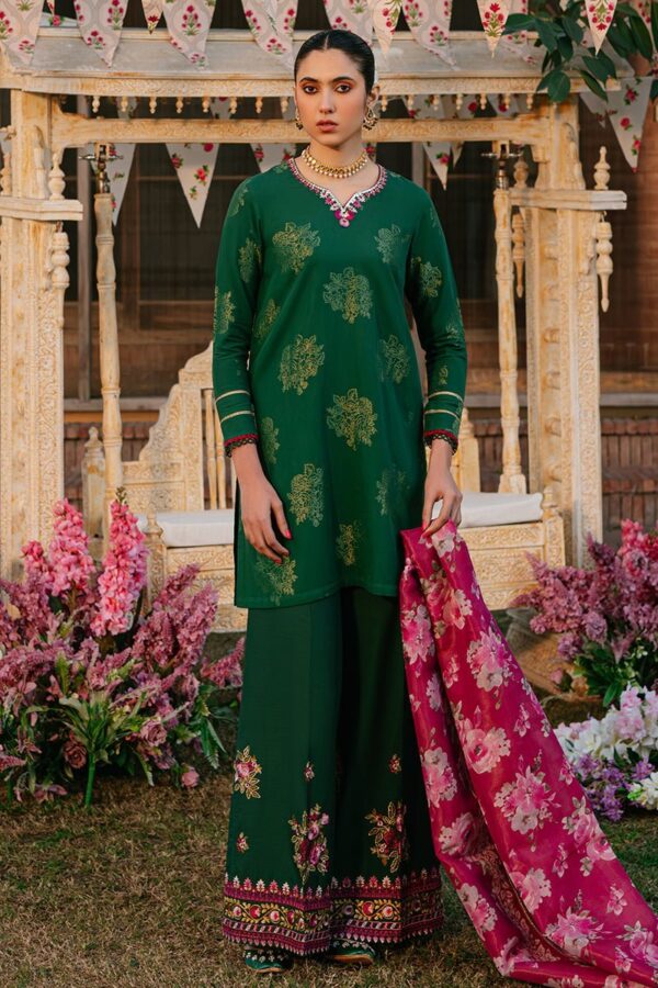 Cross Stitch Opulent Green 3 Piece Embroidered Jacquard Suit