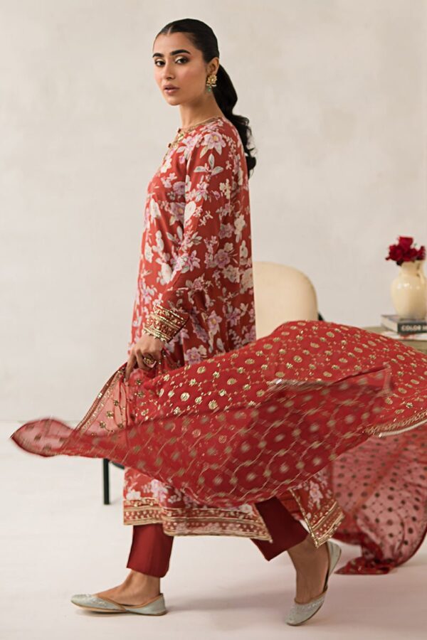 Cross Stitch Crimson Glow 3 Piece Embroidered Silk Suit