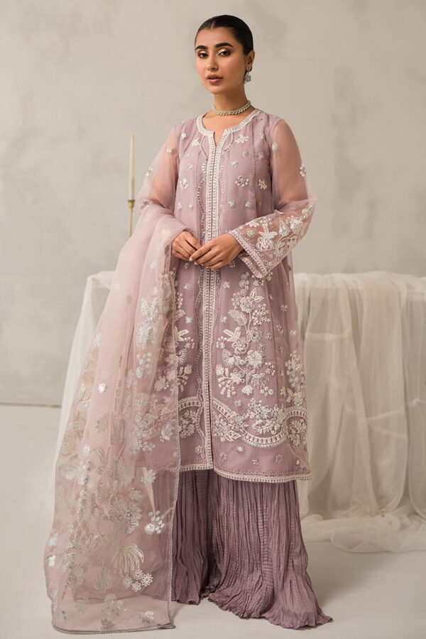 Cross Stitch Mauve Somber 4 Piece Embroidered Organza Suit