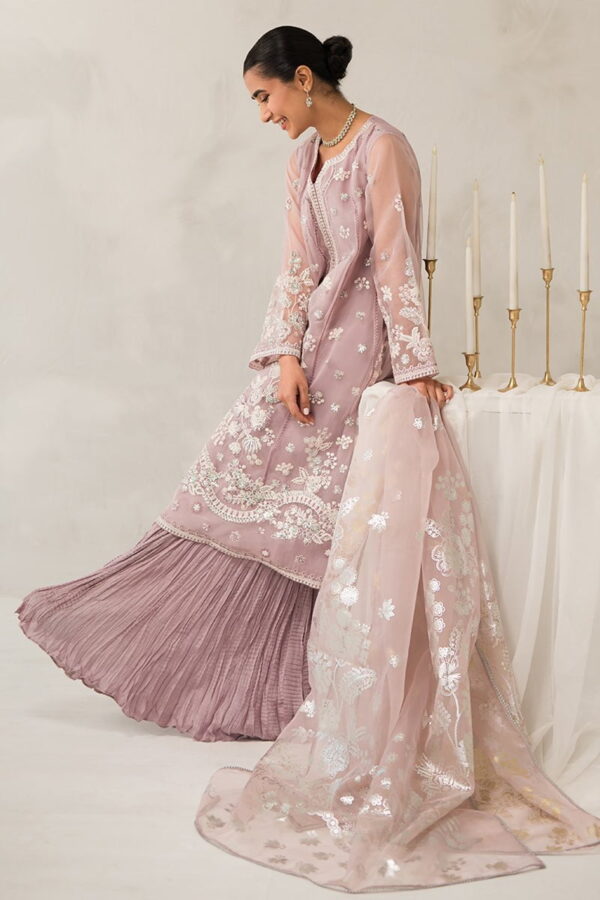 Cross Stitch Mauve Somber 4 Piece Embroidered Organza Suit