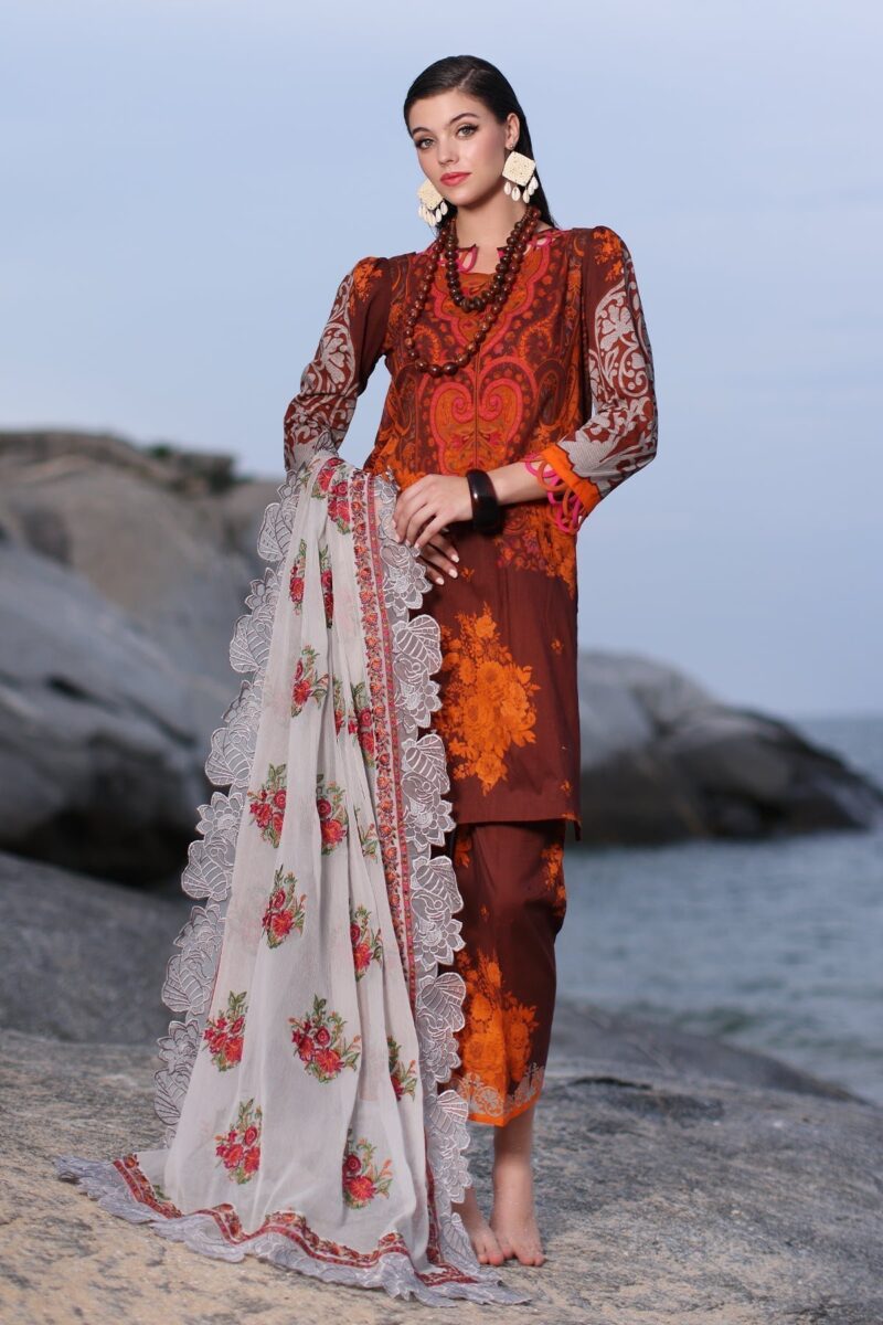 Charizma Pm4-15 3-Pc Printed Lawn Shirt With Embroidered Chiffonc