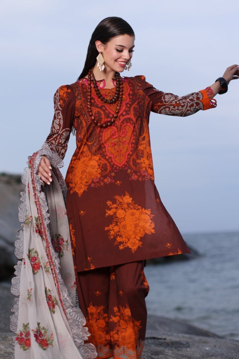 Charizma Pm4-15 3-Pc Printed Lawn Shirt With Embroidered Chiffonc