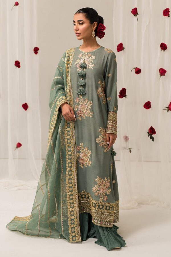 Cross Stitch Garland Sage 3 Piece Embroidered Silk Suit