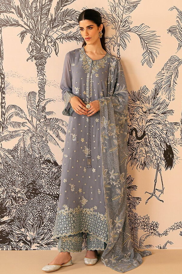 Cross Stitch Smoke Blue 4 Piece Embroidered Chiffon Suit