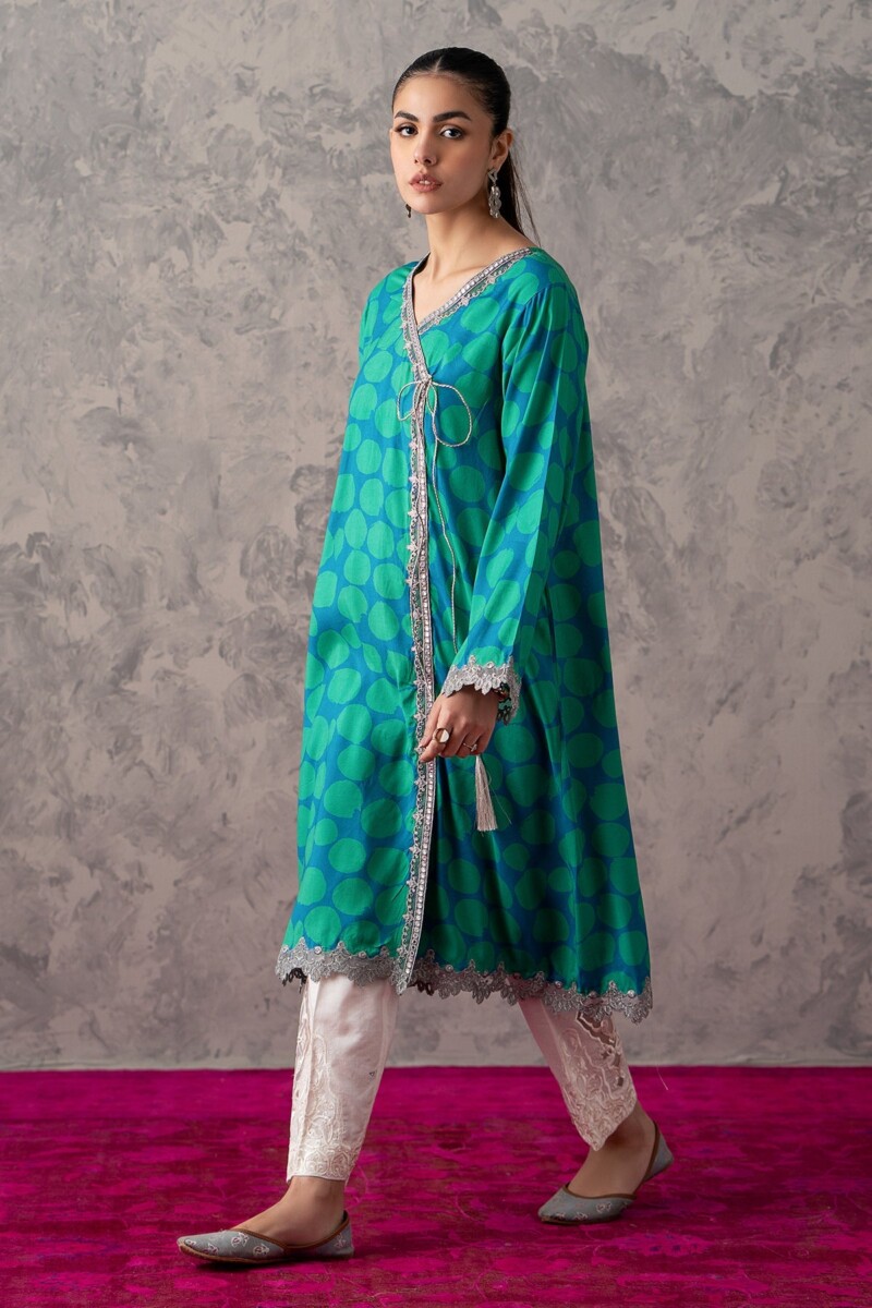 product Charizma 2 Pc Raw Silk Printed Shirt With Trouser Cnp 3 242 Sea Green