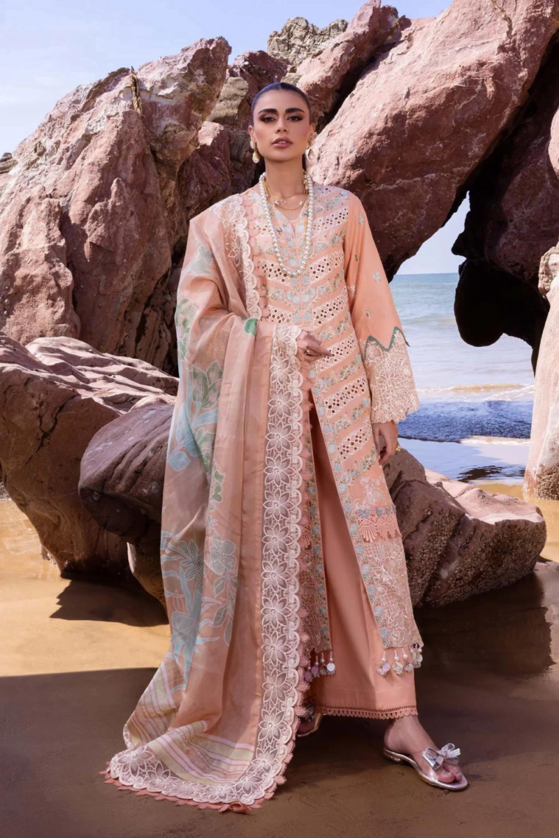 product Akbas Aslam Embroidered Lawn Sweet Pea 3 Piece Suit Cultural Outfit 2024