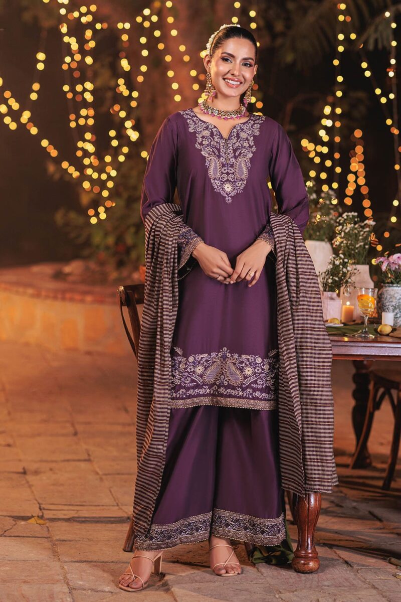 Bonanza Satrangi Purple Raw Silk 3 Piece 6s24c3p187 Festive Pret 2024