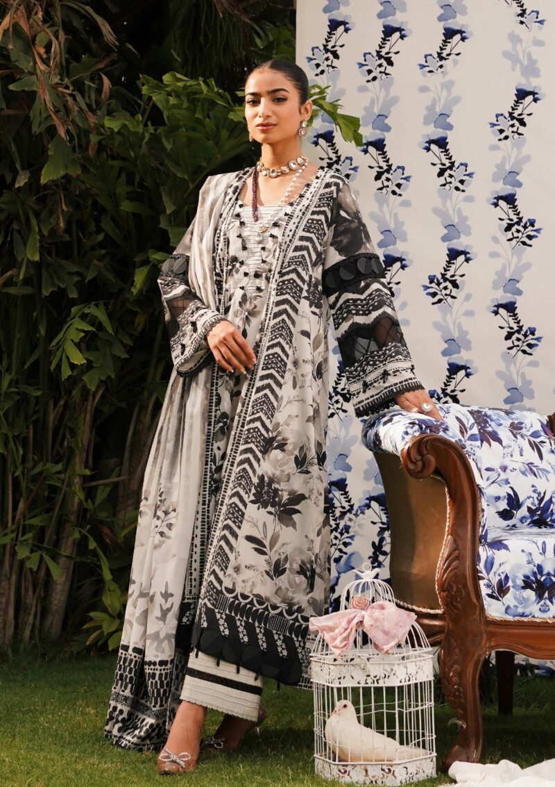 Elaf Premium Printed EEP 07B Black Blossom Lawn Collection 24