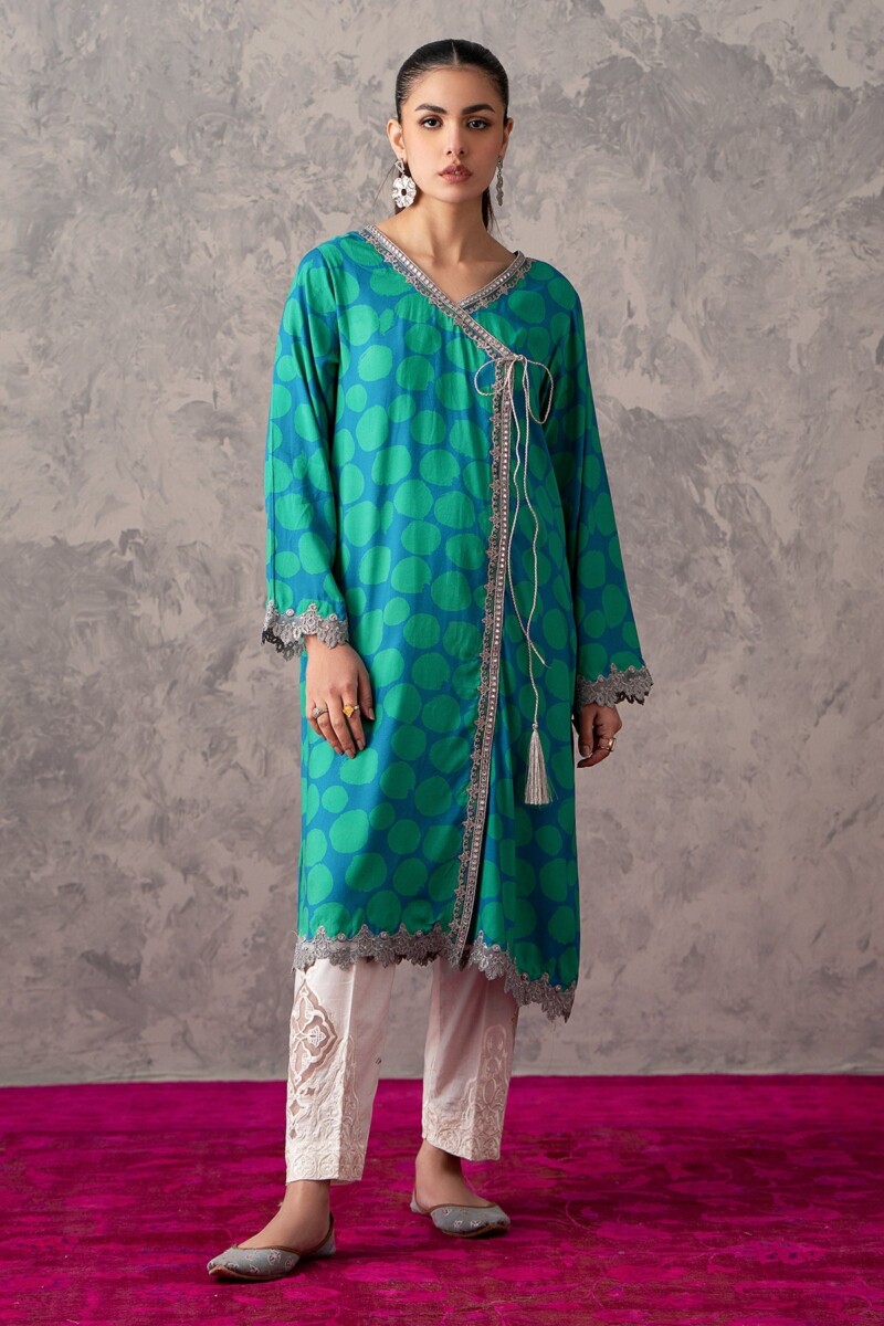 product Charizma 2 Pc Raw Silk Printed Shirt With Trouser Cnp 3 242 Sea Green