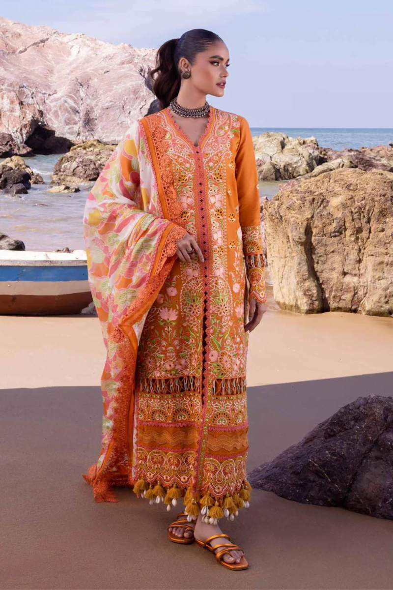 product Akbas Aslam Embroidered Lawn Calla Lily 3 Piece Suit Cultural Outfit 2024