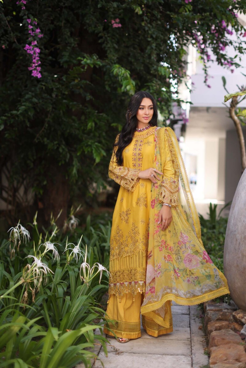 Noor D8-B Mustard Laser Luxury Chikankari Lawn 24