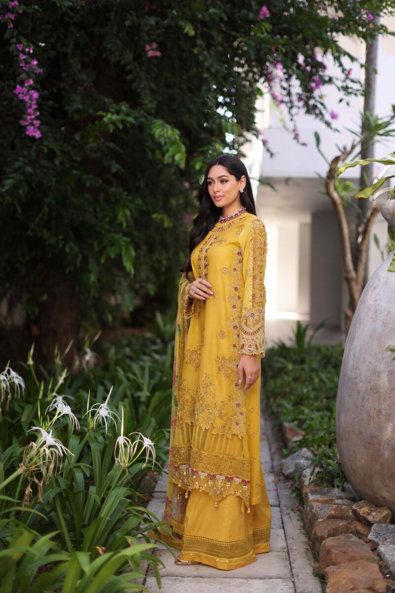 Noor D8-B Mustard Laser Luxury Chikankari Lawn 24