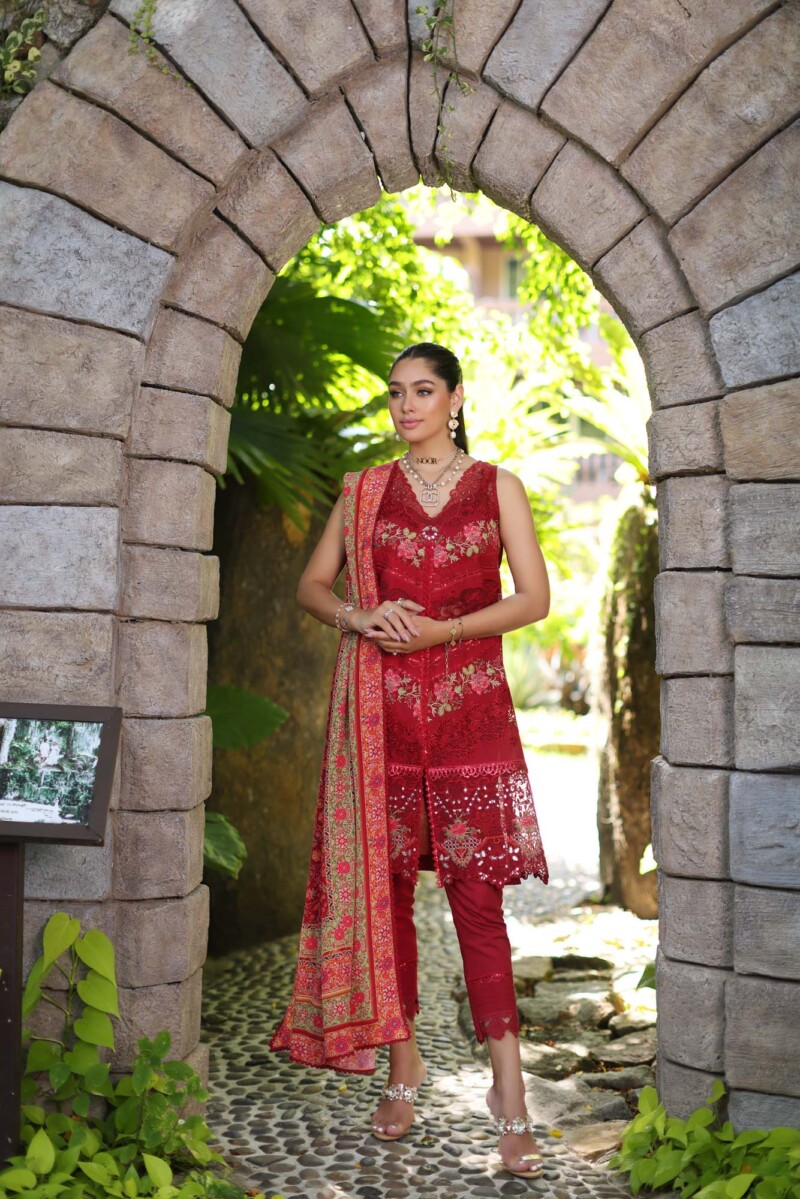 Noor D12-A Red Luxury Chikankari Lawn 24