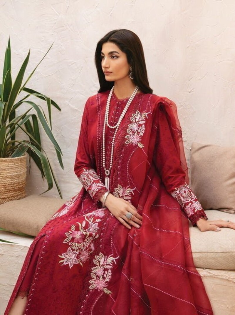 Afrozeh Cascade Emery Embroidered Luxury Lawn 3pc Suit Collection 2024