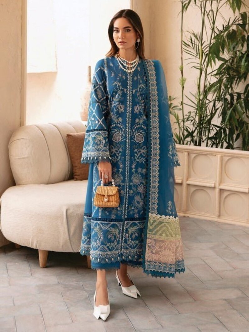 Afrozeh Cascade Amelia Embroidered Luxury Lawn 3pc Suit Collection 2024