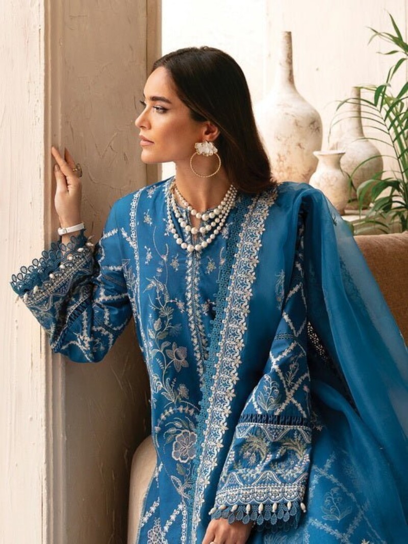 Afrozeh Cascade Amelia Embroidered Luxury Lawn 3pc Suit Collection 2024