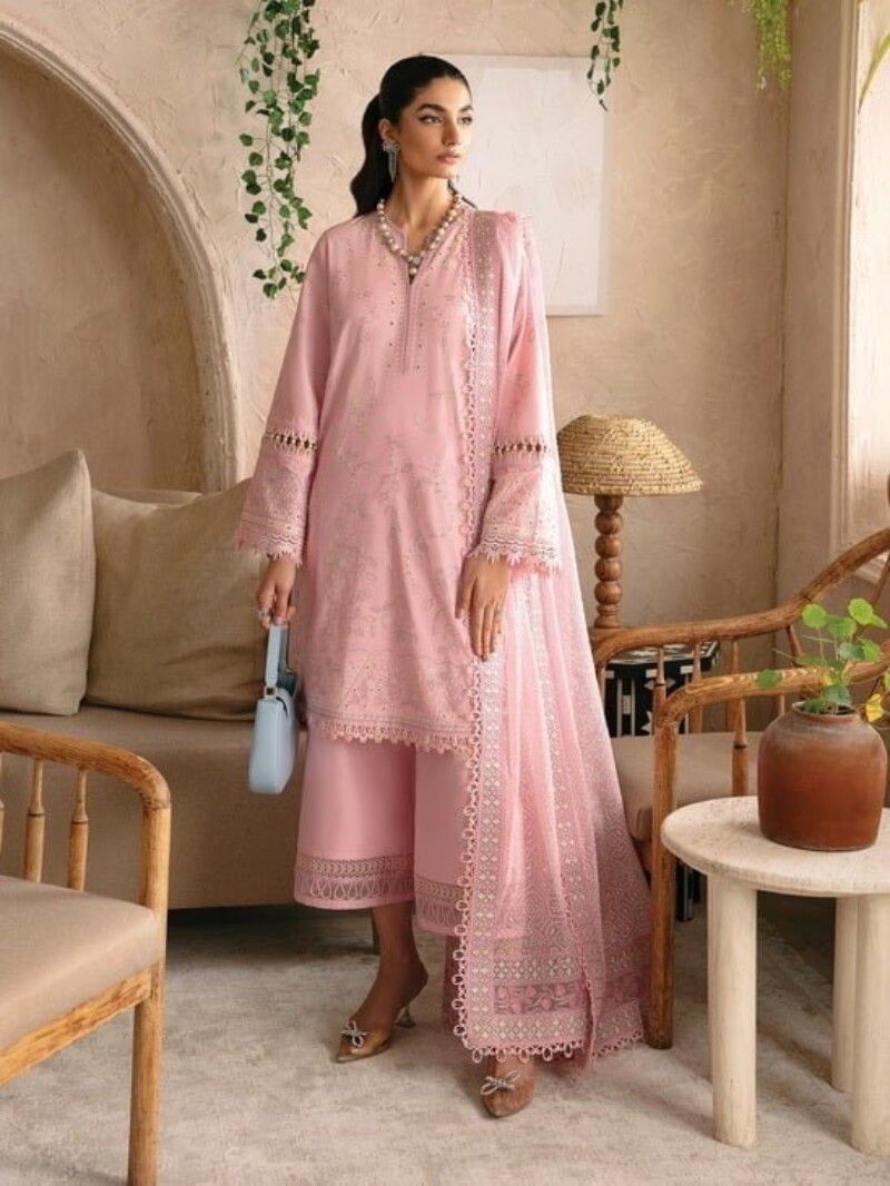 Afrozeh Cascade Ella Embroidered Luxury Lawn 3pc Suit Collection 2024