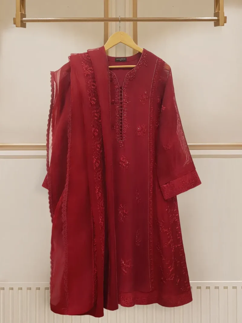 product Agha Noor Official S107832 Three Piece- 100% Pure Raw Silk Embroidered Shirt With Organza Dupatta And Silk Pants