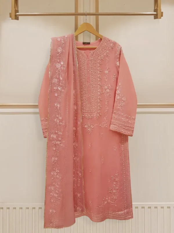 Agha Noor Official S107797 Three Piece- Pure Cotton Net Shirt With Cotton Net Dupatta And Silk Pants