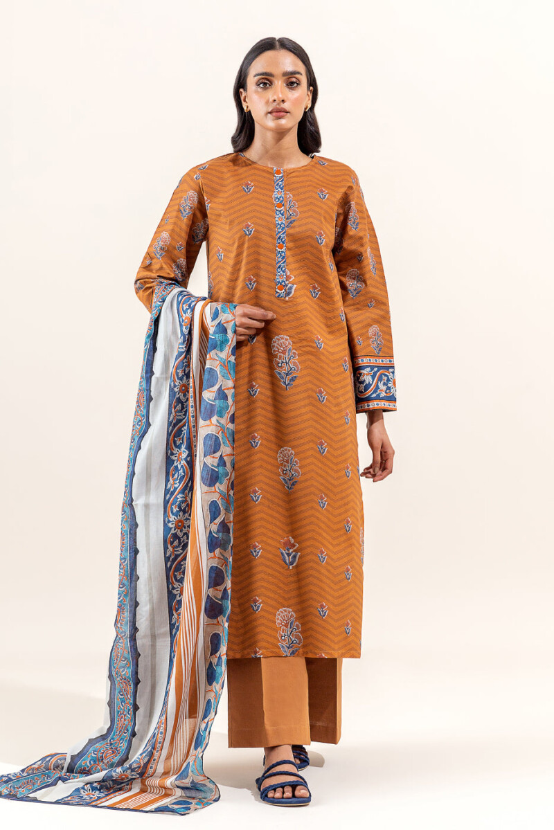 product Beechtree 3 Piece Printed Lawn Suit Golden Amber Unstitched Summer