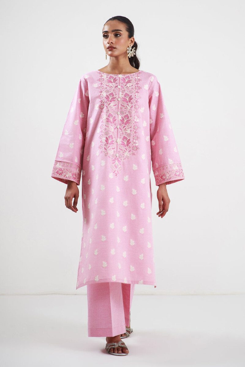 product Beechtree 2 Piece Embroidered Two Tone Jacquard Suit Rosy Pink Unstitched Summer