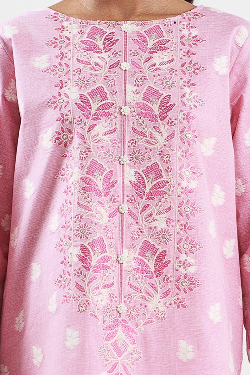 product Beechtree 2 Piece Embroidered Two Tone Jacquard Suit Rosy Pink Unstitched Summer