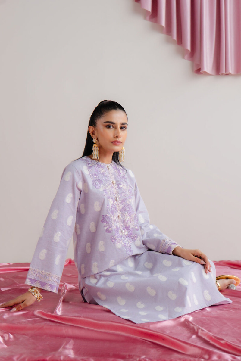 product Beechtree 2 Piece Embroidered Two Tone Jacquard Suit Lavender Dew Unstitched Summer