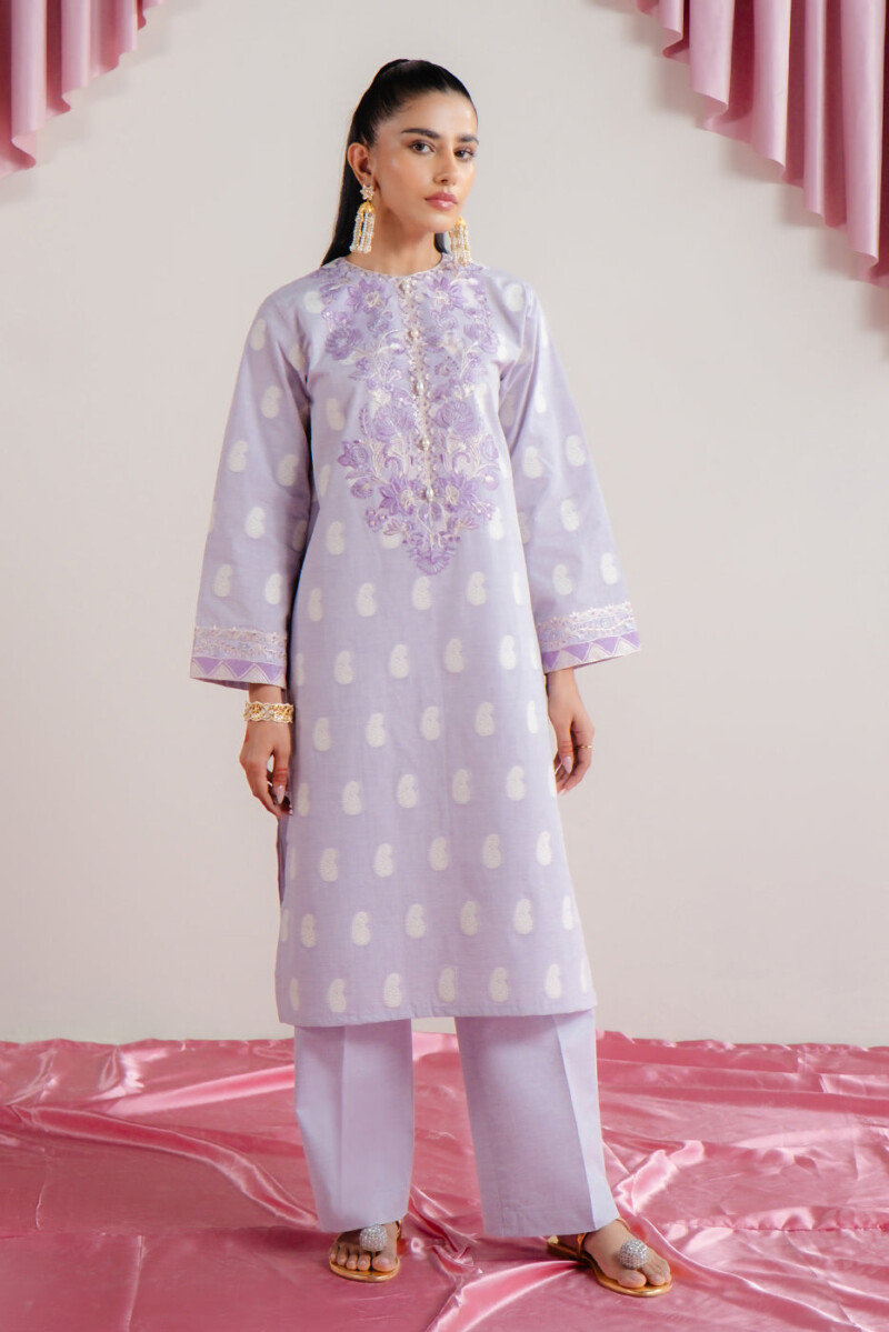 product Beechtree 2 Piece Embroidered Two Tone Jacquard Suit Lavender Dew Unstitched Summer