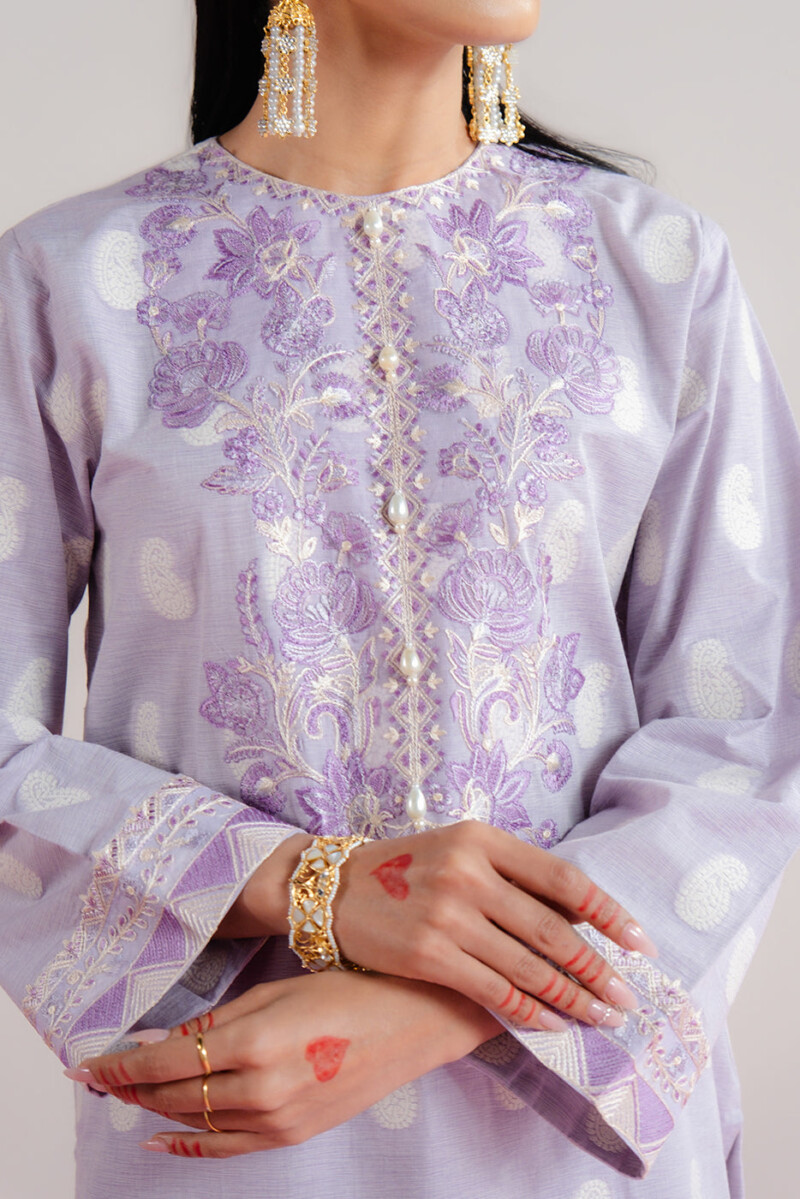 product Beechtree 2 Piece Embroidered Two Tone Jacquard Suit Lavender Dew Unstitched Summer