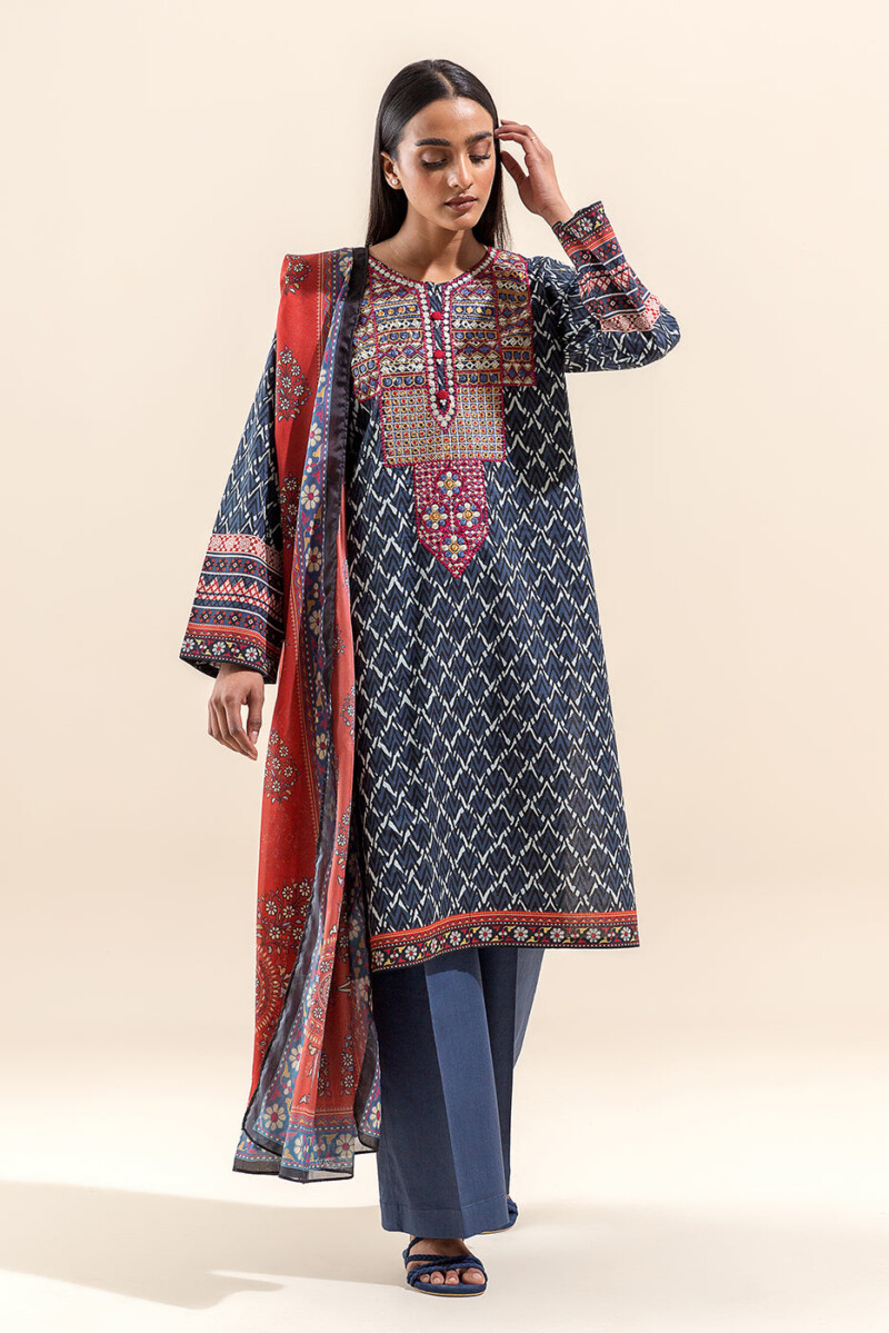 product Beechtree 3 Piece Embroidered Lawn Suit Sapphire Folk Unstitched Summer