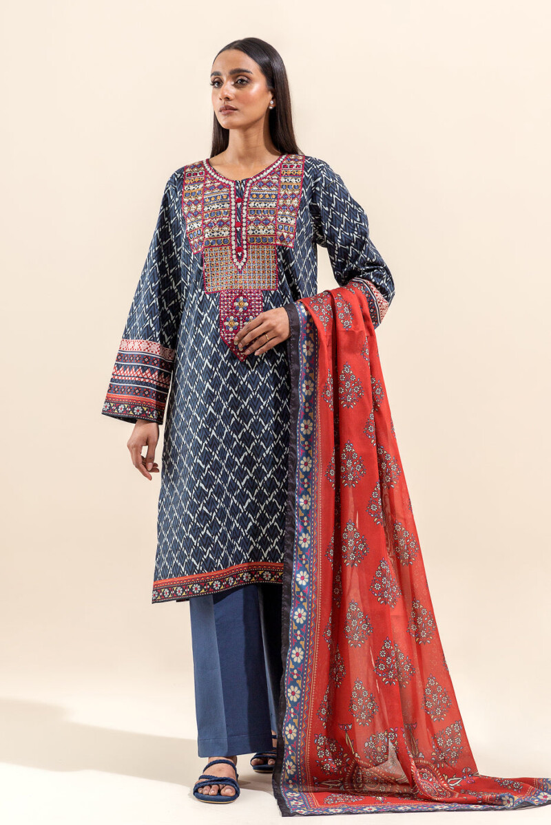 product Beechtree 3 Piece Embroidered Lawn Suit Sapphire Folk Unstitched Summer