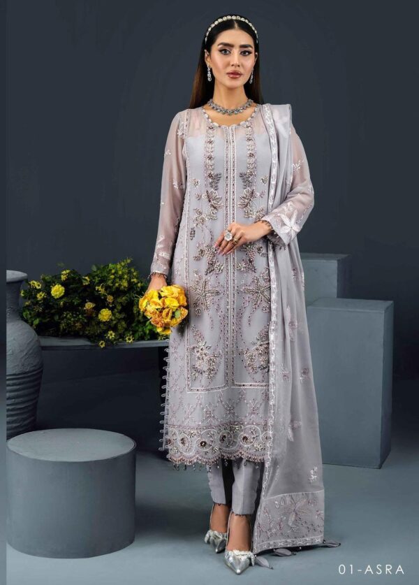 Alizeh Fashion D-01 Asra Embroidered Chiffon 3Pc Suit Collection 2024