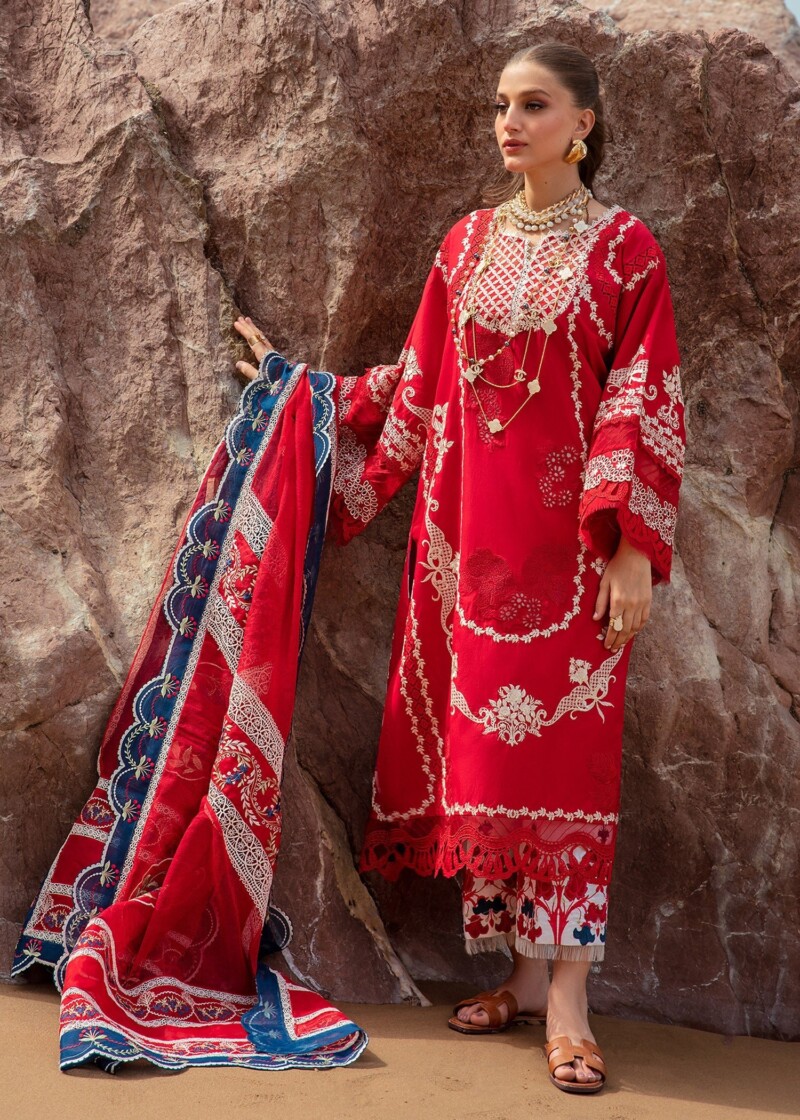 product Saira Shakira D-05a Stars Of Fire - Flame Red Embroidered Lawn 3pc Suit Collection 2024