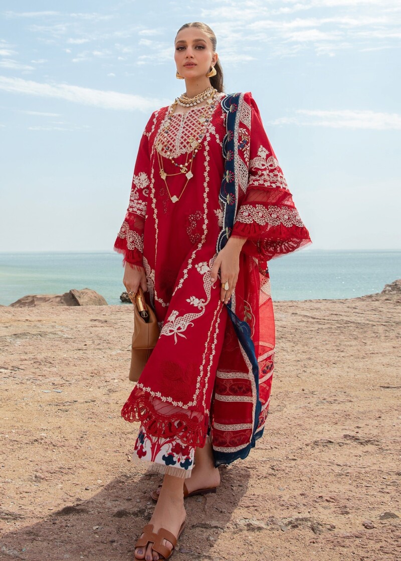 product Saira Shakira D-05a Stars Of Fire - Flame Red Embroidered Lawn 3pc Suit Collection 2024