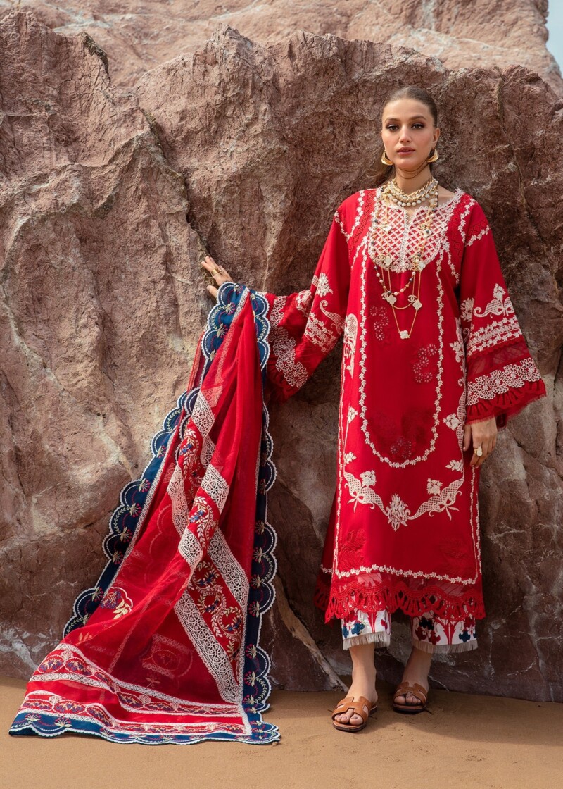 product Saira Shakira D-05a Stars Of Fire - Flame Red Embroidered Lawn 3pc Suit Collection 2024