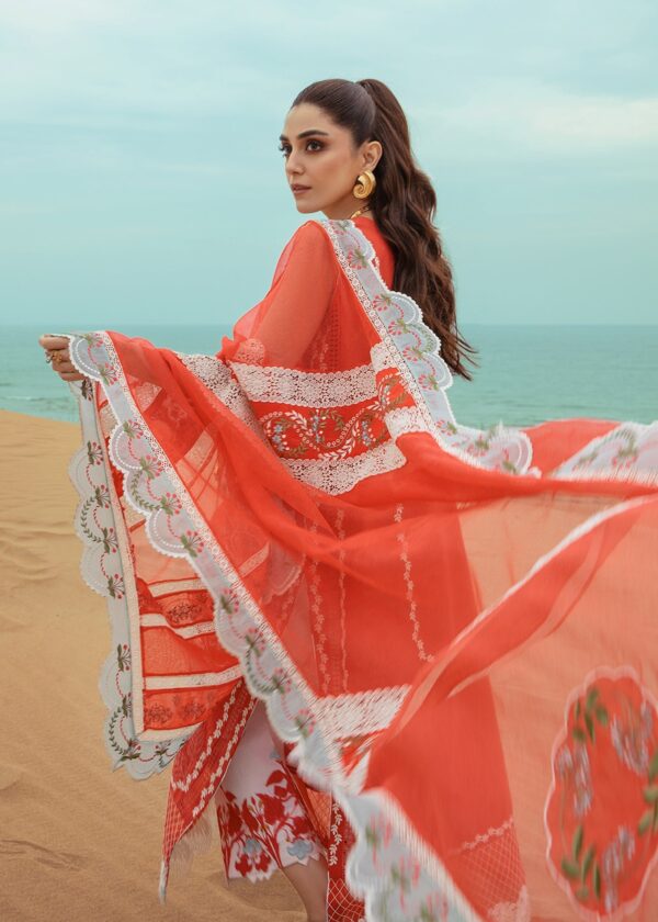 Saira Shakira D-05B Stars Of Fire - Fiesta Coral Embroidered Lawn 3Pc Suit Collection 2024