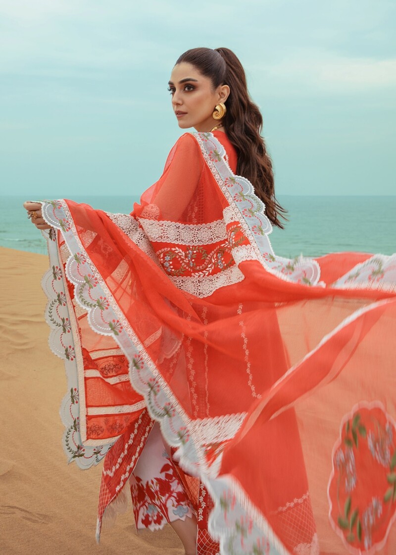 product Saira Shakira D-05b Stars Of Fire - Fiesta Coral Embroidered Lawn 3pc Suit Collection 2024