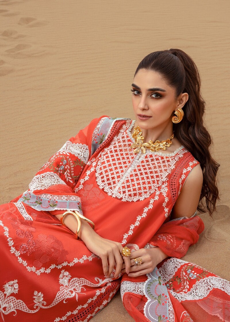 product Saira Shakira D-05b Stars Of Fire - Fiesta Coral Embroidered Lawn 3pc Suit Collection 2024