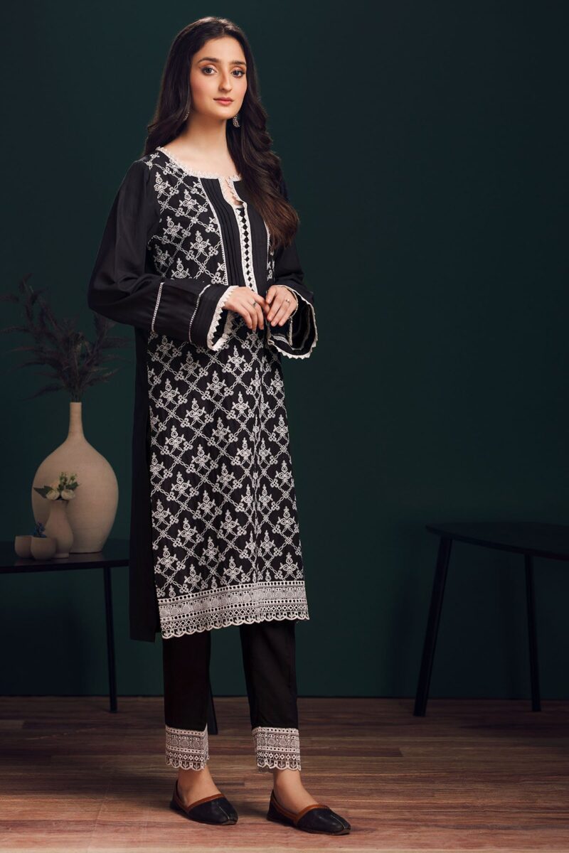 Motifz 3994-BLACK SCHIFFLI EMBROIDERED LAWN STITCHED Casuals