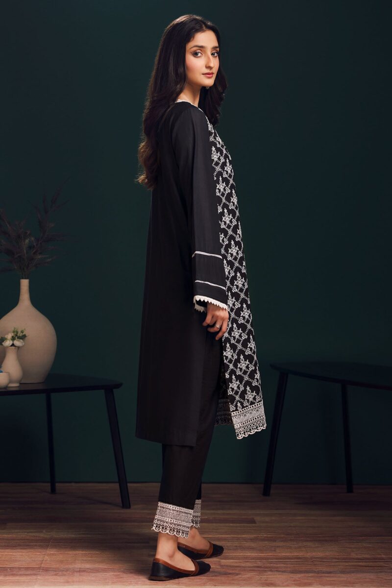 Motifz 3994-BLACK SCHIFFLI EMBROIDERED LAWN STITCHED Casuals