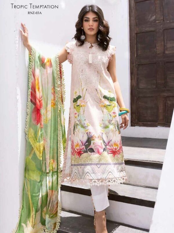 Roheenaz Leya Rnz-03a Tropic Temptation Printed Lawn 3pc Suit Collection 2024