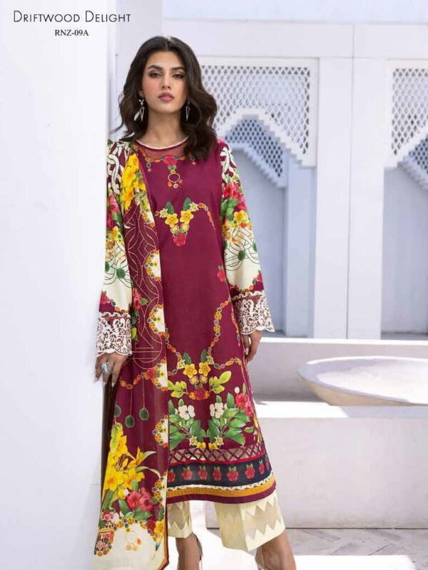Roheenaz Leya Rnz-09A Driftwood Delight Printed Lawn 3Pc Suit Collection 2024